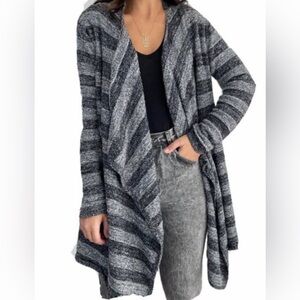 Barefoot Dreams Bamboo Chic Lite Black Gray Stripe Calypso Wrap Cardigan Sweater